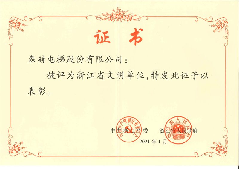 浙江省文明单位荣誉证书副本